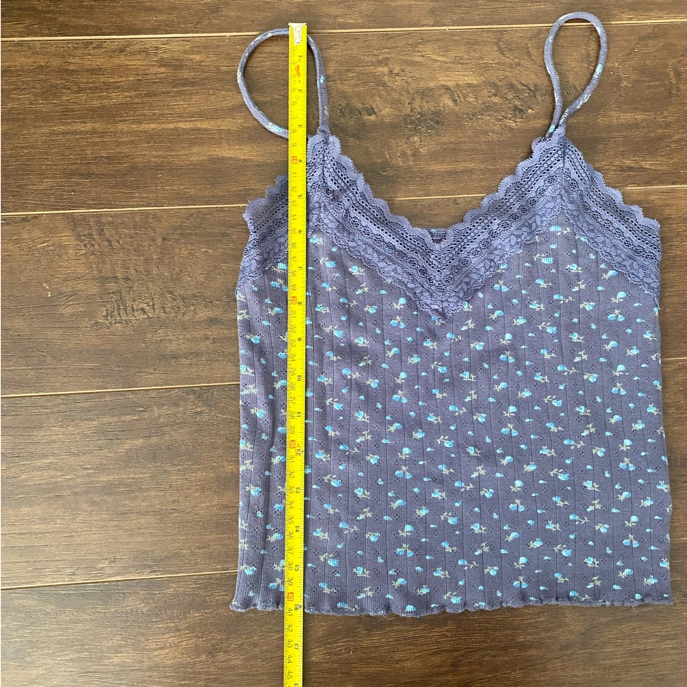 American Eagle Blue Floral Lace Trim Cami Top Size XS - Picture 11 of 12